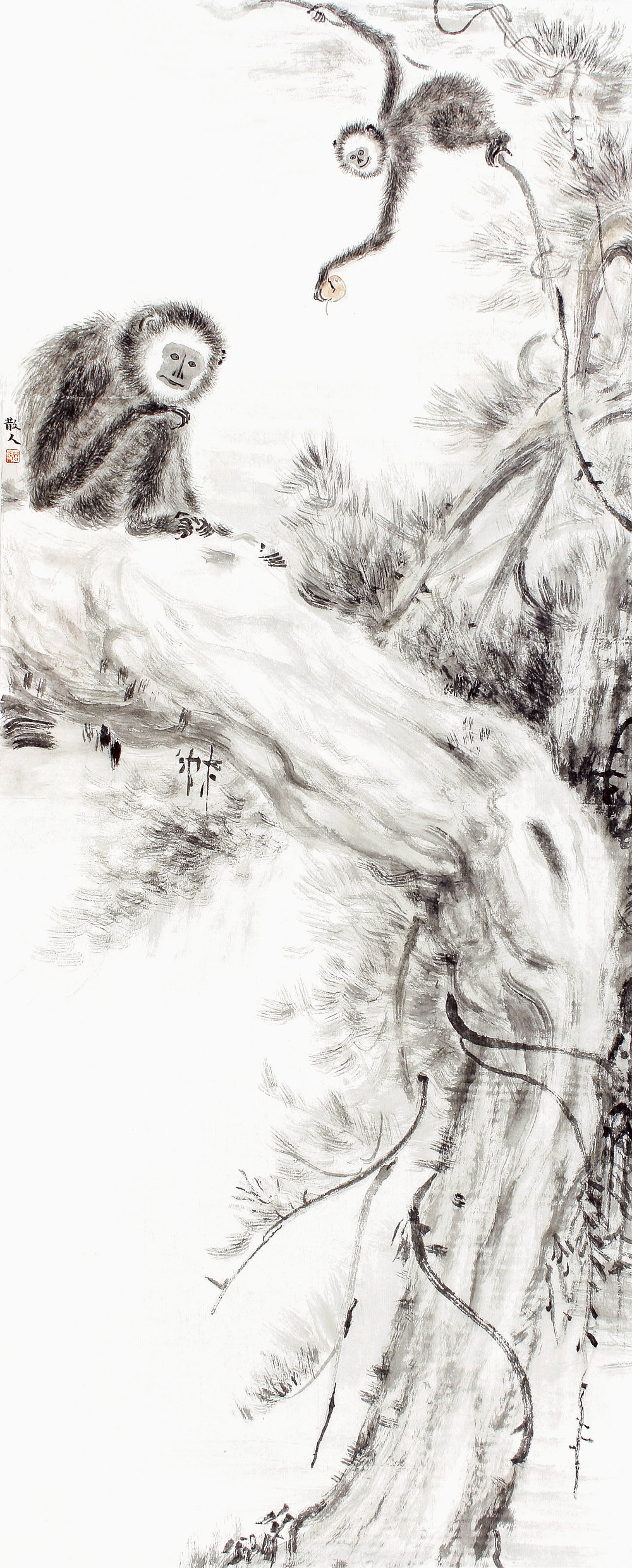 《猿戏图》137x58cm 写意花鸟 纸本水墨 2008年